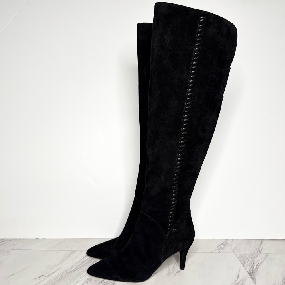 Vince Camuto Seselti Black Suede Pointy Toe Tall Boot 8 1/2 M